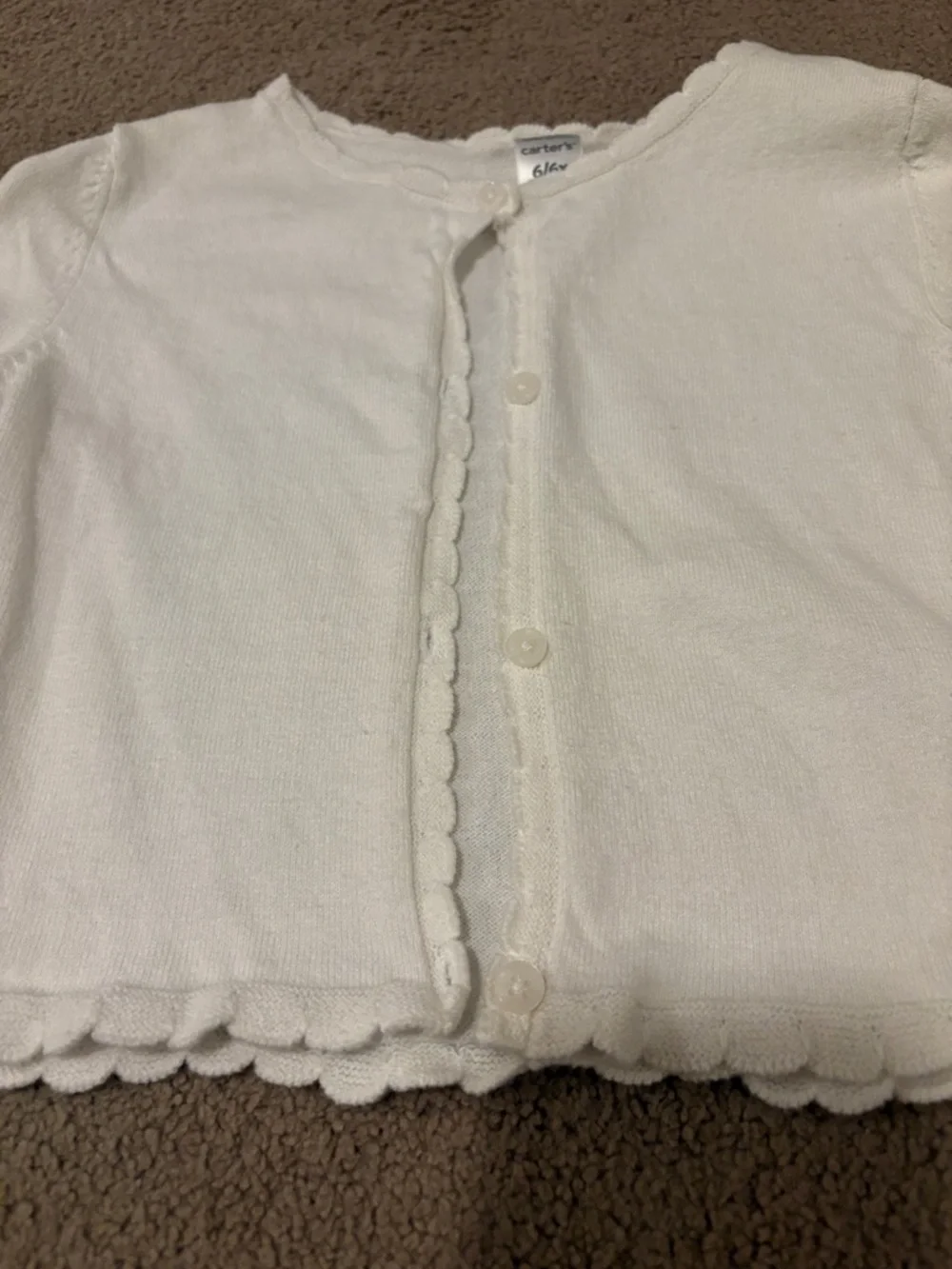 Carter's White Scalloped-Trim Knit Cardigan